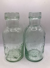 2 Old Aqua Glass Mellins Infants Food London, Food Jar, Baby Food