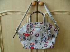 Radley Handbag Oilskin & Leather Beige Red Flowers Floral Red Dog Tag