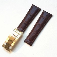 Genuine Leather Brown Crocodile Strap For Rolex Yellow Gold Clasp Luxury 20mm