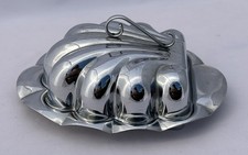 Vintage Stainless Steel Shell Shaped Butter Dish With Glass Lining Ex Condition