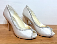 Ladies white open toe diamante evening/ wedding shoes/ 3" stiletto  heel