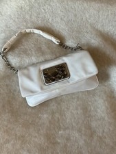 Small ladies, girls silky clutch handbag with crystals in white