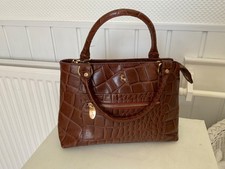 NEW…..ASHWOOD Brown Leather Croc Grab Bag with Cross Body Leather Strap. RRP £89