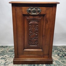 Antique Victorian Mahogany Coal Purdonium With Carved Detail & Original Liner UK