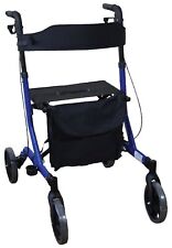 Deluxe Ultra Lightweight Rollator Height Adjustable Folding With Bag Blue