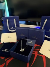 SWAROVSKI SWAN NECKLACE BLUE RHODIUM NEW 2YR WARRANTY FULL GIFT SET INCLUDED