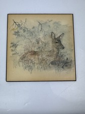 Vintage Mads Stage Doe Fawn Print On Board 23 X 23cm