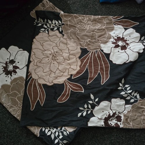 Black beige floral silk