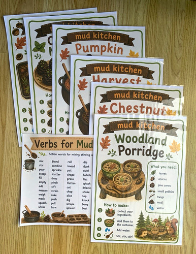 Mud kitchen recipe cards set - mud,