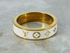 LOUIS VUITTON PARIS Nanogram Symbol White Enamel Band TONE Ring, Size R.5 - B29