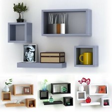 4 Wooden Floating Cube Shelves
