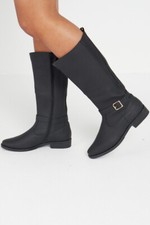 WOMENS LADIES LOW HEEL ZIP UP MID CALF UNDER KNEE BUCKLE BOOTS SHOES