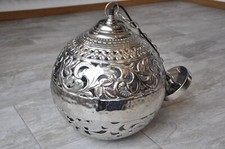 Silver Metal Cut Out Sphere Globe Ball Shape Hanging Pendant Ceiling Light Lamp