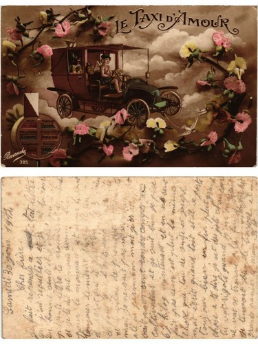 Old postcard taxi - postcard,