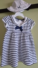 Infant Girls 9-12 months H&M Striped White & Navy Sailor Dress with Hat Set