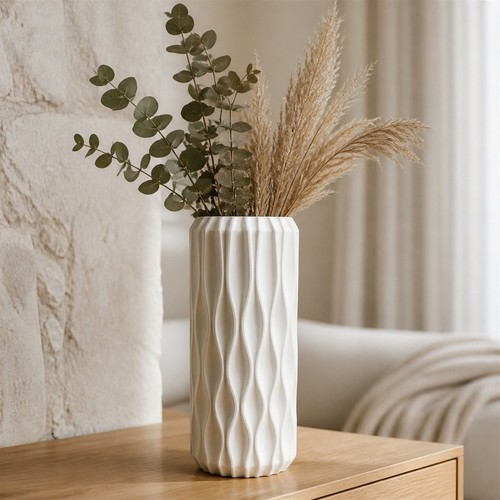 Modern wave vase tall ribbed - modern,
