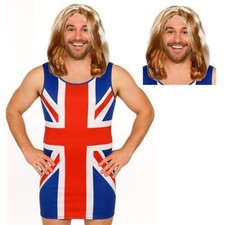 Men's Union Jack Dress & Wig Set – 90s Fancy Dress Stag Do Costume