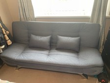 Large 3 Seater Grey Fabric Sofabed Linen Double Sleeper Recliner Sofa Chair Bed