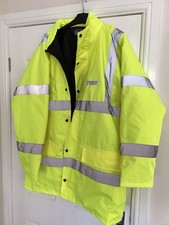 Hi Viz Jacket With Concealed Hood Size X-LARGE Bnwot Pit To Pit 32”excellent