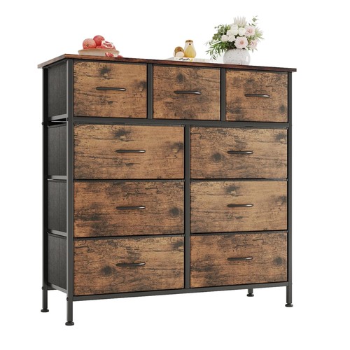 Rustic brown drawer - 9-drawer, fabric