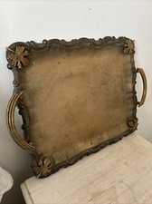 Vintage Art Deco , Art Nouveau Tole Ware Tray Ornate Silver Plate & Copper ?