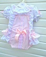 DREAM 0-6 years BABY GIRLS SPANISH  BLOUSE AND PINK FRILLY BUM ROMPER SET 