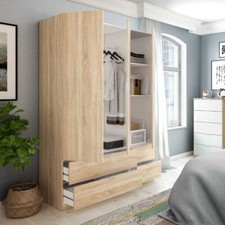 Evora Oak Effect 3 Door 4 Drawer Narrow Space Saving Bedroom Wardrobe 135cm Wide