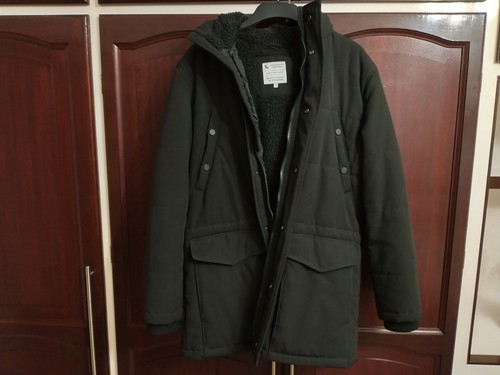 Men black parka coat - tu,