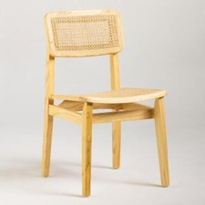 Katrina Dining Chair Natural Rattan Seat Mid Century Classic C Shape Wood Frame