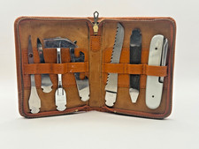 VINTAGE LEATHER-CASED MULTI TOOL SET – 10 TOOLS – ZIP CASE – ‘FOREIGN’ MARKED