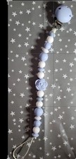 Rattle Pacifier Dummy Teether Clip. Baby Blue Flower Silicone