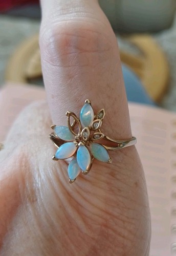 9ct gold vintage floral opal - 9ct,