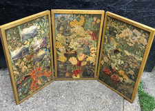 Antique Victorian decoupage three panel screen floor table hand made folk art