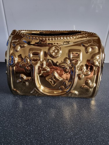 Gold ceramic handbag vase - ceramic,