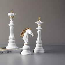 3 X Elegant Chess Pieces Ornament Black White Office Rooms Home Decor Figurine