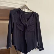 Zara Basic Navy Frill Blouse Size S