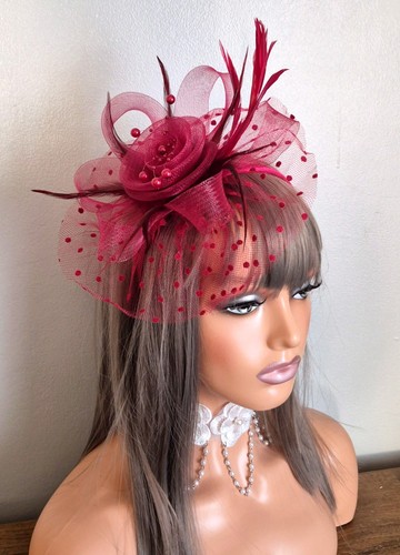 Berry red fascinator hat - ,