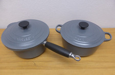 Le Creuset Enamelled Cast Iron Grey Casserole Pot & Saucepan with Lids Size 20