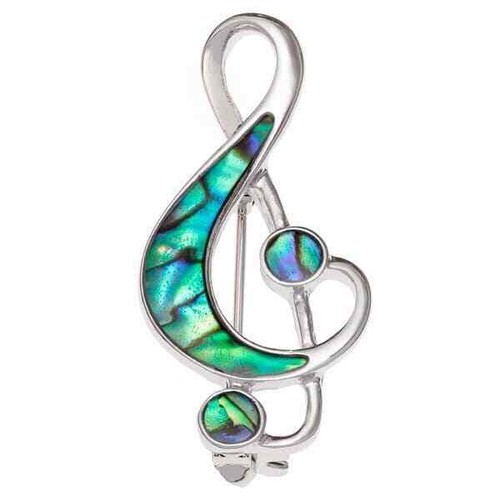 Treble clef paua brooch - treble,