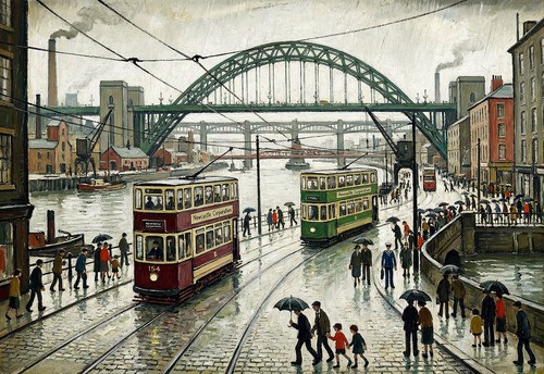 Newcastle tram lowry inspired - , lowry-inspired