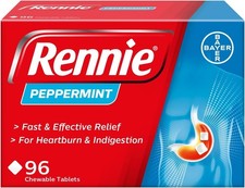 Rennie Peppermint 96 Chewable Tablets Effective Heartburn & Indigestion Relief