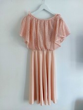 Vintage 70s Crochet Cape Sleeve Midi Dress Powder Pink Size 8 Wedding Guest