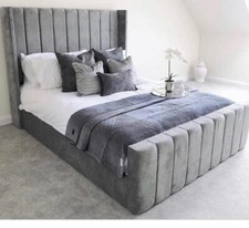 Ottoman Bed Plush Velvet Gaslift Storage Divan Frame with Headboard Mattress