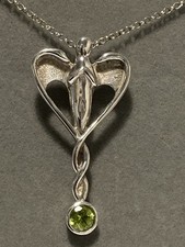 Sterling Silver & Bezel Set Peridot Guardian Angel Pendant 18” Necklace (9.79g)