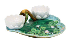 Antique  Victorian George Jones Majolica Strawberry Server Dish c1870 Lilly pad