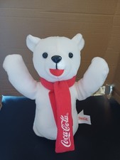 Coca Cola Polar Bear Hand Glove Puppet Coke Merchandise Collectable Red Scarf (c