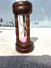 VINTAGE WOODEN HOURGLASS SAND TIMER GLASS with PINK SAND - 3 min