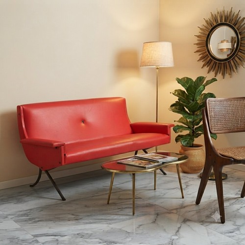 Vintage sofa red leatherette - sofa,