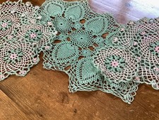 6 Unusual x Vintage Green Hand Crochet Lace Doilies Table Centre