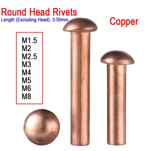 Solid copper round head rivets - solid,